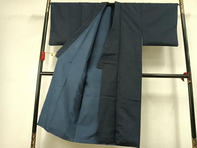 平和屋着物●男性 紬 アンサンブル 着物:褐返色 羽織:高麗納戸色 正絹 逸品 AABJ4576fy