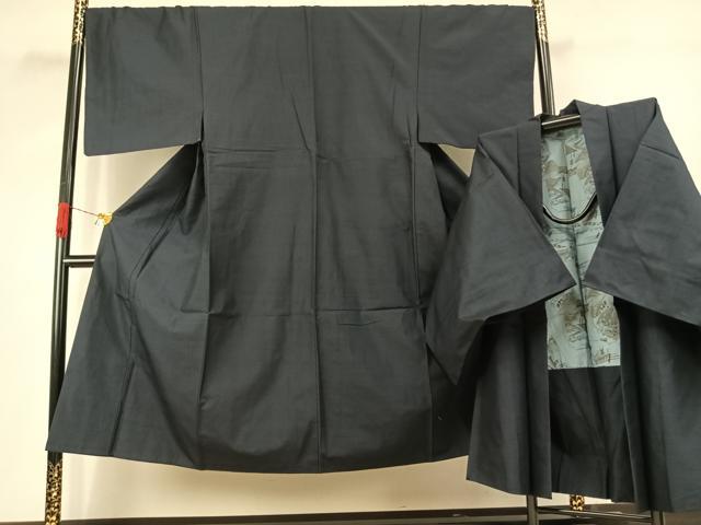 平和屋着物●男性 紬 アンサンブル 色無地 褐返色 正絹 逸品 AABJ4577fy
