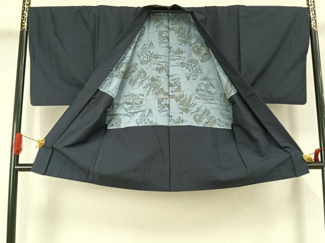 平和屋着物●男性 紬 アンサンブル 色無地 褐返色 正絹 逸品 AABJ4577fy