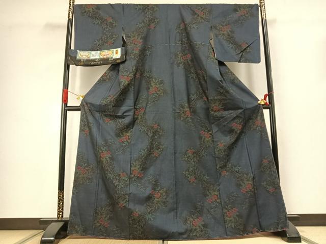 平和屋着物●本場大島紬 カタス9マルキ 泥染め くぼた謹製 草花文 証紙付き 正絹 逸品 未使用 AABJ4590fy