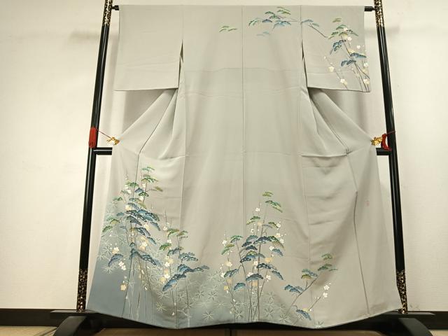 平和屋着物●十日町友禅 女流作家 遠田藤舟 訪問着 枝梅松文 暈し染め 鈴乃屋扱い 正絹 逸品 AABJ4591fy