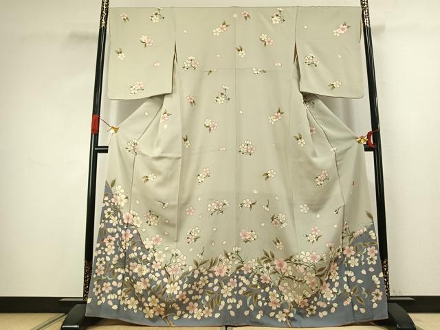 平和屋着物●ファッションデザイナー 花井幸子 訪問着 刺繍 枝桜文 金彩 正絹 逸品 AABJ4593fy