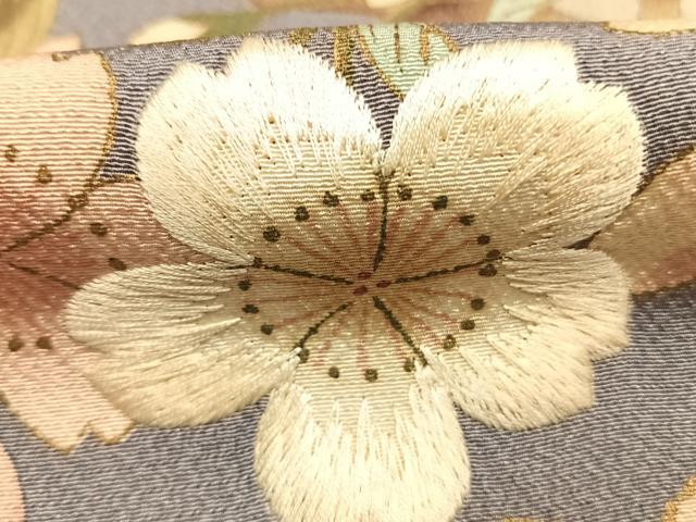 平和屋着物●ファッションデザイナー 花井幸子 訪問着 刺繍 枝桜文 金彩 正絹 逸品 AABJ4593fy