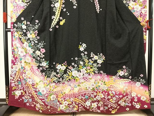 平和屋着物●豪華振袖 辻が花 絞り 暈し染め 黒地 銀通し地 鈴乃屋扱い 正絹 逸品 AABJ4594fy
