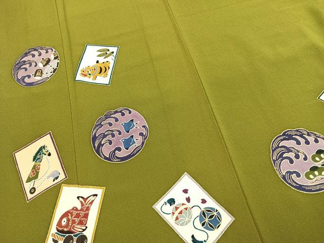 平和屋着物●訪問着 作家物 虎 千鳥 犬 達磨 金彩 正絹 逸品 AABJ4599fy