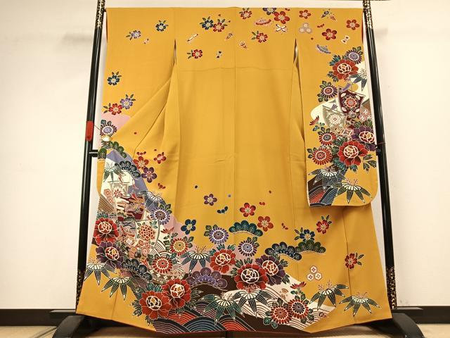 平和屋着物●豪華振袖 紅型 松竹梅 花鳥文 正絹 逸品 AABJ4600fy