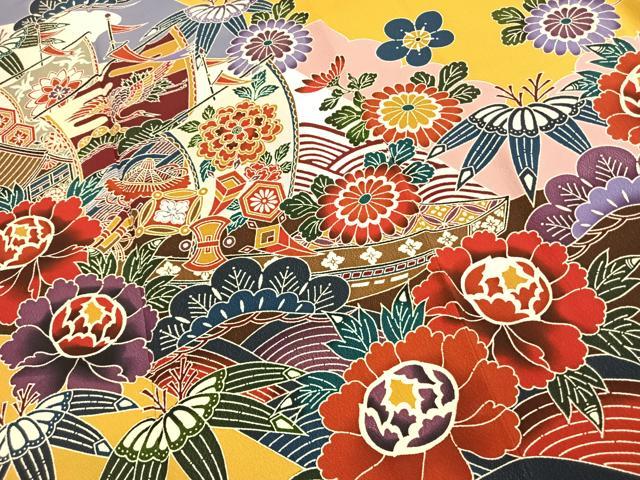 平和屋着物●豪華振袖 紅型 松竹梅 花鳥文 正絹 逸品 AABJ4600fy