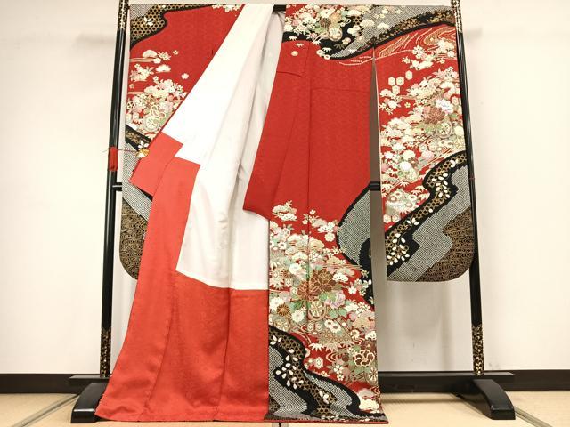 平和屋着物●豪華振袖 絞り 片輪車花文 金銀彩 ロング丈 正絹 逸品 AABJ4603fy