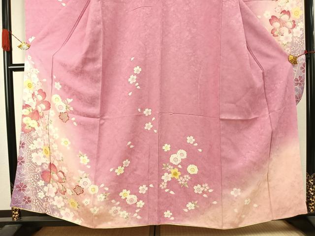 平和屋着物●豪華振袖 舞桜文 暈し染め 正絹 逸品 AABJ4608fy