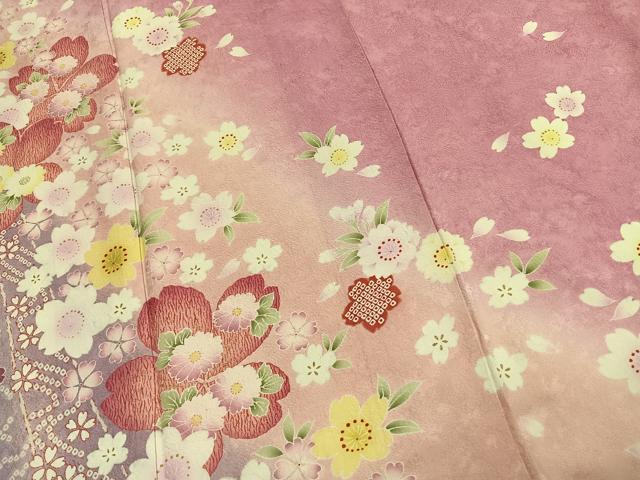 平和屋着物●豪華振袖 舞桜文 暈し染め 正絹 逸品 AABJ4608fy