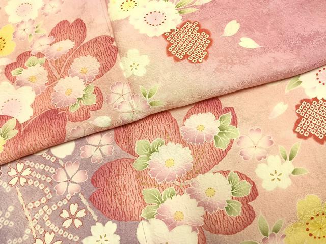 平和屋着物●豪華振袖 舞桜文 暈し染め 正絹 逸品 AABJ4608fy