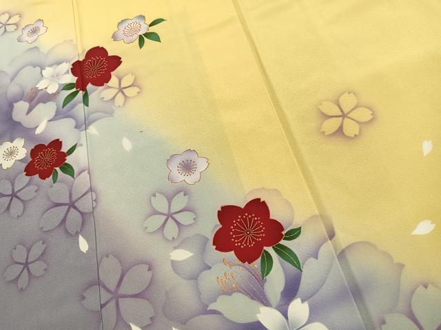 平和屋着物●豪華振袖 舞桜文 暈し染め 金彩 正絹 逸品 AABJ4610fy
