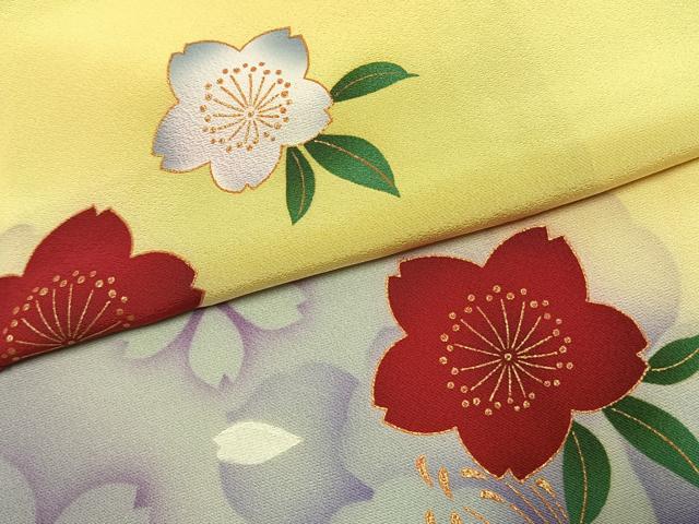 平和屋着物●豪華振袖 舞桜文 暈し染め 金彩 正絹 逸品 AABJ4610fy