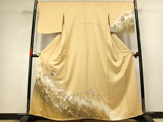 平和屋着物●訪問着 刺繍 草花文 暈し染め 金糸 金彩 正絹 逸品 AABJ4613fy