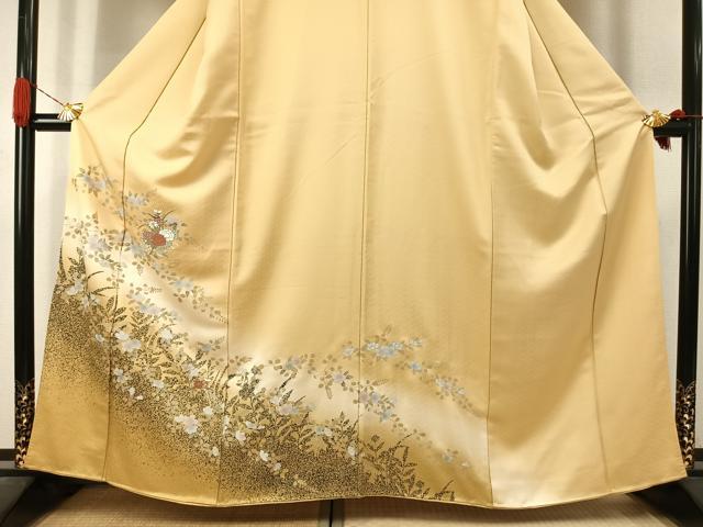 平和屋着物●訪問着 刺繍 草花文 暈し染め 金糸 金彩 正絹 逸品 AABJ4613fy