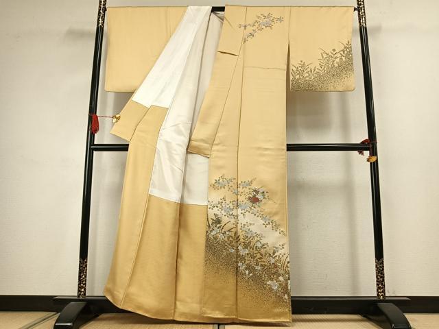 平和屋着物●訪問着 刺繍 草花文 暈し染め 金糸 金彩 正絹 逸品 AABJ4613fy