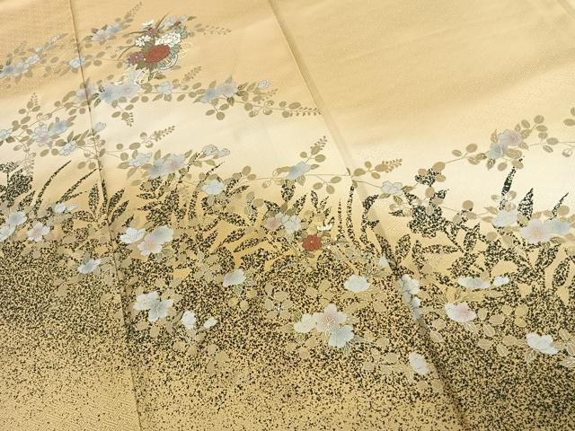 平和屋着物●訪問着 刺繍 草花文 暈し染め 金糸 金彩 正絹 逸品 AABJ4613fy
