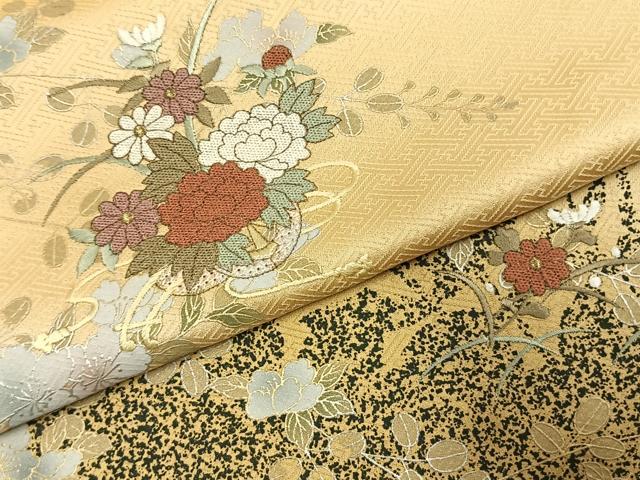 平和屋着物●訪問着 刺繍 草花文 暈し染め 金糸 金彩 正絹 逸品 AABJ4613fy
