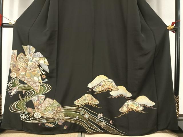 平和屋着物●豪華黒留袖 駒刺繍 熨斗花文 金銀彩 松坂屋扱い 正絹 逸品 AABJ4615fy