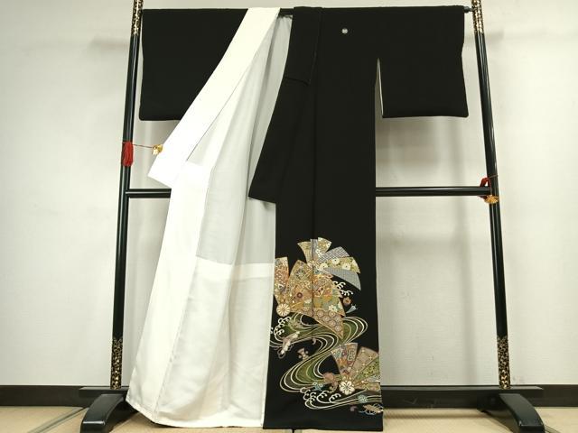 平和屋着物●豪華黒留袖 駒刺繍 熨斗花文 金銀彩 松坂屋扱い 正絹 逸品 AABJ4615fy