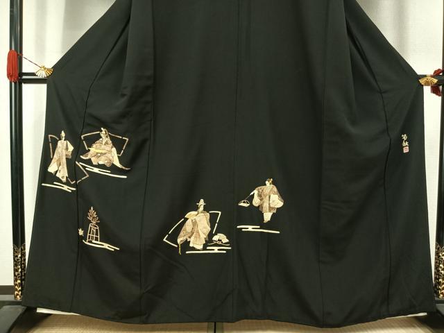 平和屋着物●蓑虫工芸作家 田尾笛秋 黒留袖 人物文 金銀彩 正絹 逸品 AABJ4617fy