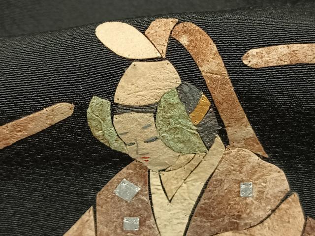 平和屋着物●蓑虫工芸作家 田尾笛秋 黒留袖 人物文 金銀彩 正絹 逸品 AABJ4617fy