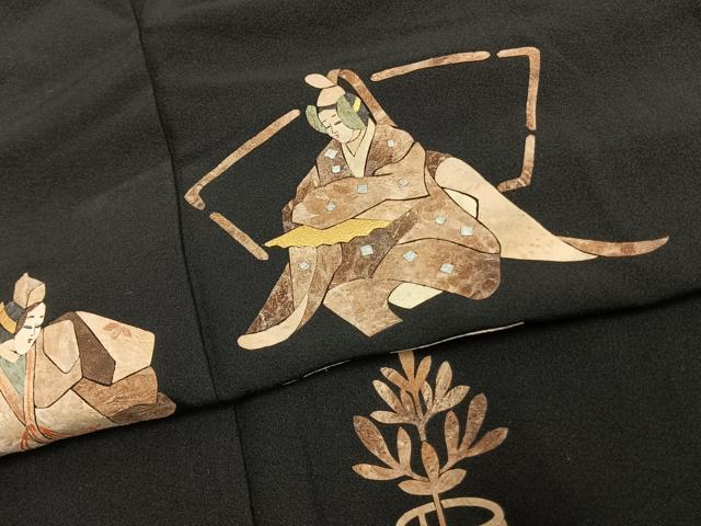 平和屋着物●蓑虫工芸作家 田尾笛秋 黒留袖 人物文 金銀彩 正絹 逸品 AABJ4617fy