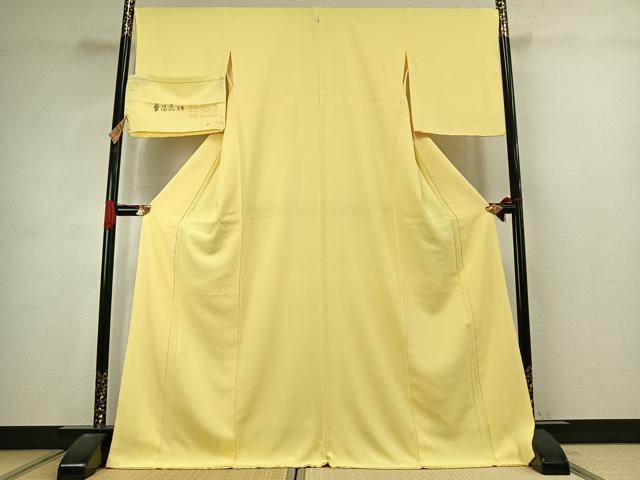 平和屋着物●上質な色無地 淡黄色 丹後ちりめん 反端付き ロング丈 正絹 逸品 AABJ4619fy