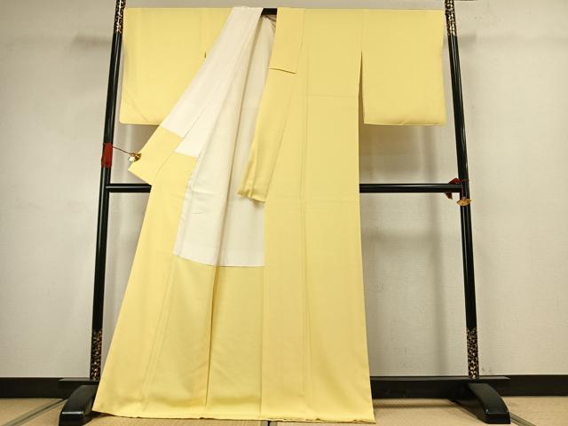 平和屋着物●上質な色無地 淡黄色 丹後ちりめん 反端付き ロング丈 正絹 逸品 AABJ4619fy