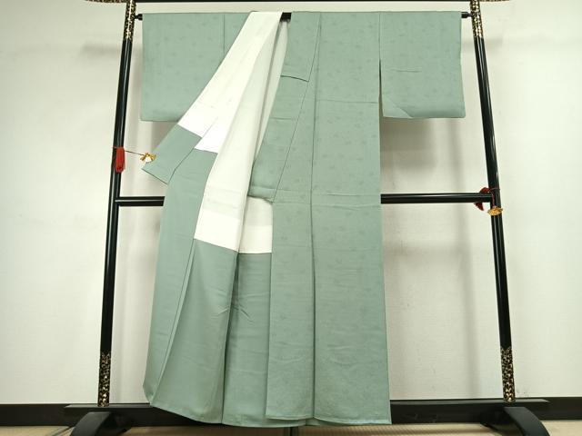 平和屋着物●上質な色無地 花唐草地紋 錆青磁色 正絹 逸品 AABJ4620fy