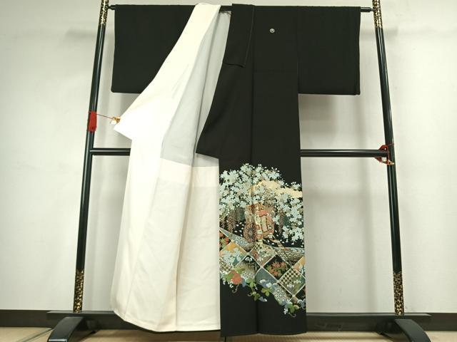 平和屋着物●豪華黒留袖 作家物 御所車花文 金彩 ほていや扱い 正絹 逸品 未使用 AABJ4632fy