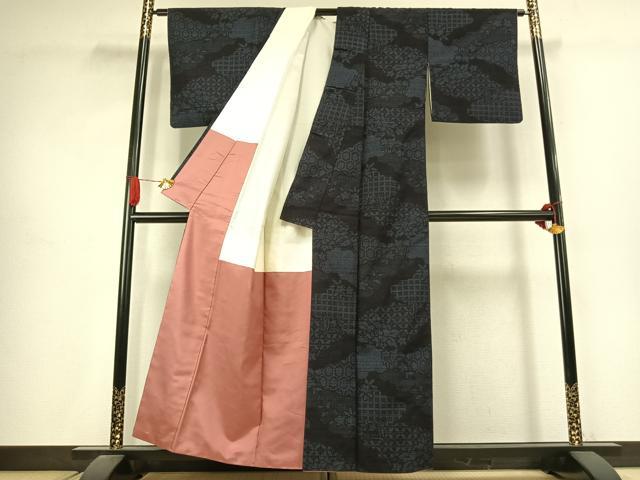 平和屋着物●結城紬 80亀甲 切嵌文 正絹 逸品 AABJ4633fy