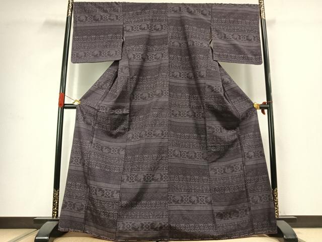 平和屋着物●結城紬 80亀甲 横段文 正絹 逸品 未使用 AABJ4634fy