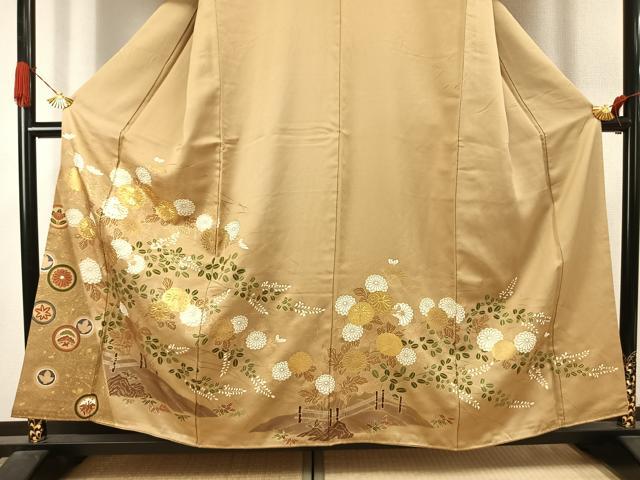 平和屋着物●豪華色留袖 駒刺繍 草花文 金彩 正絹 逸品 AABJ4639fy