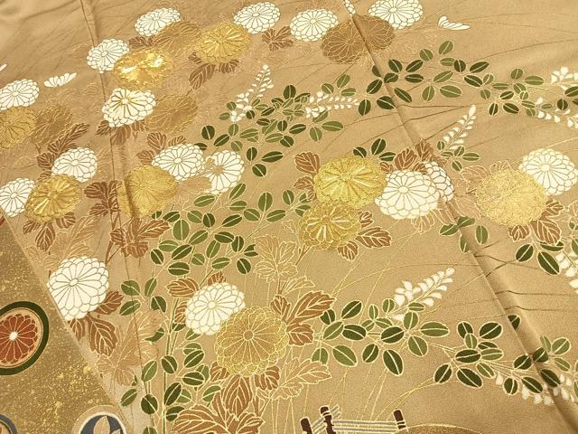 平和屋着物●豪華色留袖 駒刺繍 草花文 金彩 正絹 逸品 AABJ4639fy