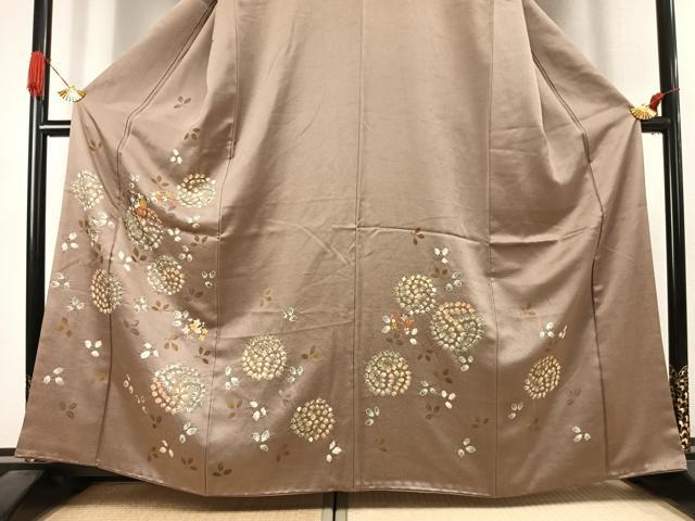 平和屋着物●訪問着 刺繍 草花文 金糸 正絹 逸品 AABJ4645fy