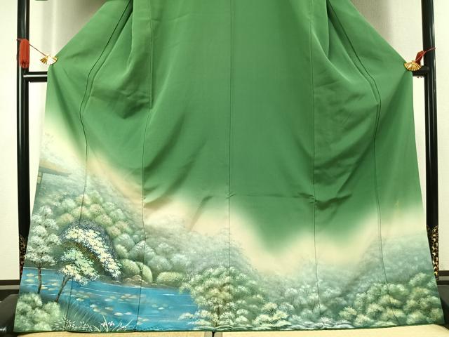 平和屋着物●訪問着 作家物 手描き 刺繍 風景文 暈し染め 金彩 ロング丈 正絹 逸品 AABJ4646fy