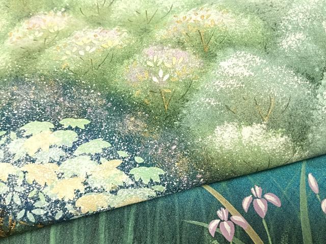 平和屋着物●訪問着 作家物 手描き 刺繍 風景文 暈し染め 金彩 ロング丈 正絹 逸品 AABJ4646fy