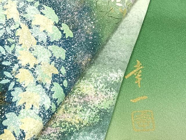 平和屋着物●訪問着 作家物 手描き 刺繍 風景文 暈し染め 金彩 ロング丈 正絹 逸品 AABJ4646fy