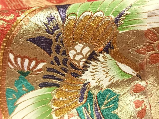 平和屋着物●豪華振袖 駒刺繍 鼓 扇面花鳥文 暈し染め 金銀彩 正絹 逸品 AABJ4651fy