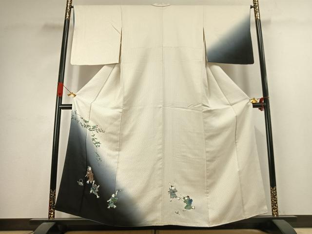 平和屋着物●訪問着 人物花文 暈し染め 金彩 正絹 逸品 AABJ4653fy