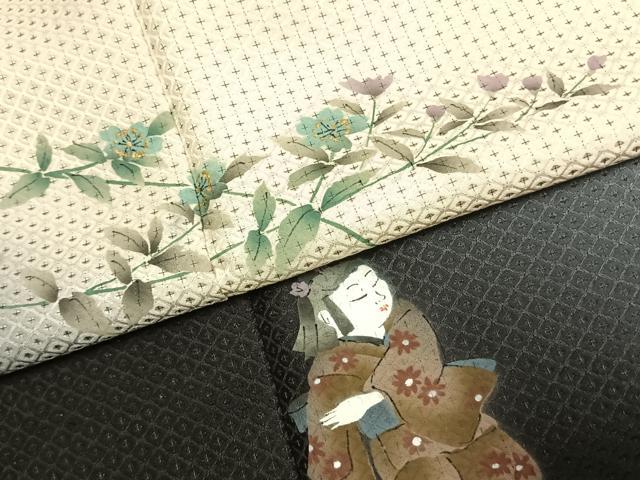 平和屋着物●訪問着 人物花文 暈し染め 金彩 正絹 逸品 AABJ4653fy