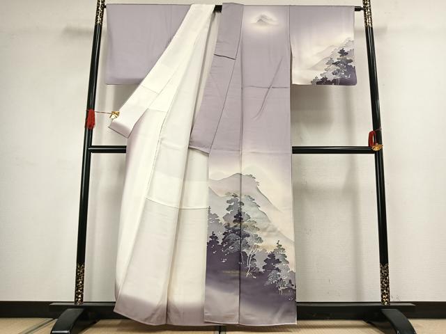平和屋着物●訪問着 風景樹林文 暈し染め 金銀彩 正絹 逸品 AABJ4669fy