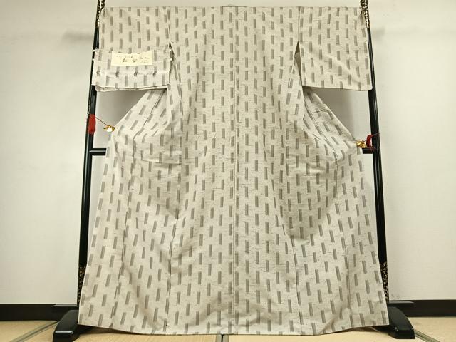 平和屋着物●ぜんまい紬 幾何学文様 反端付き 正絹 逸品 AABJ4678fy