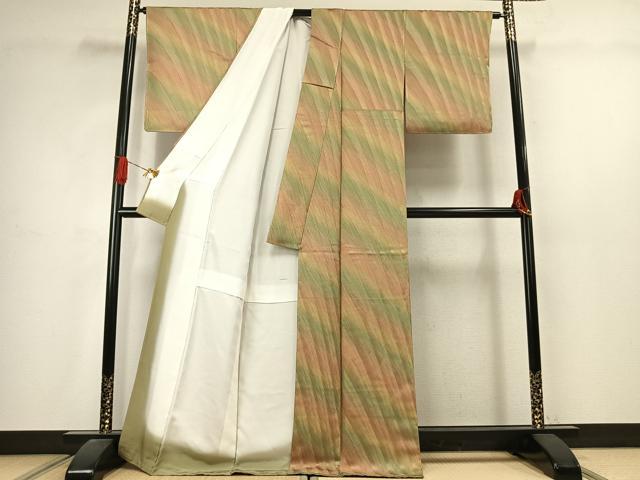 平和屋着物●上質な小紋 斜縞 暈し染め 正絹 逸品 未使用 AABJ4681fy