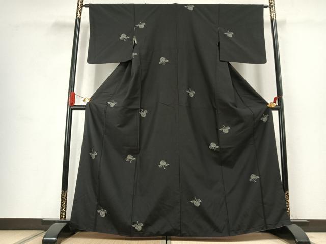 平和屋着物●上質な紬 成り物 黒地 正絹 逸品 AABJ4682fy