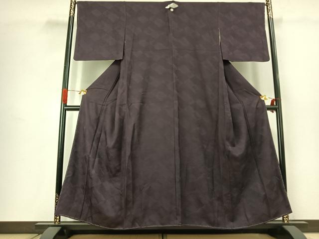 平和屋着物●上質な色無地 立波地紋 深紫色 正絹 逸品 未使用 AABJ4686fy