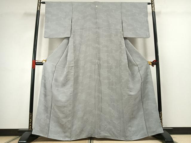 平和屋着物●上質な色無地 雲取り地紋 蕎麦切色 正絹 逸品 AABJ4704fy