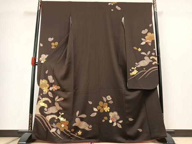 平和屋着物●豪華振袖 総絞り 駒刺繍 兎花文 金彩 正絹 逸品 AABJ4713fy