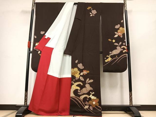 平和屋着物●豪華振袖 総絞り 駒刺繍 兎花文 金彩 正絹 逸品 AABJ4713fy